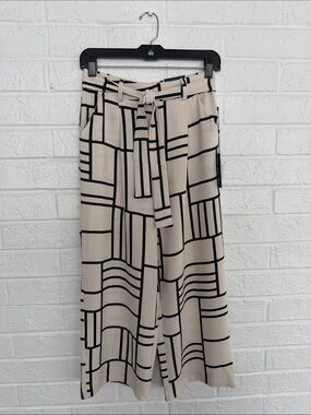 Jules & Leopold XS Pull On Wide Leg Crop Pants Black Cream NWT